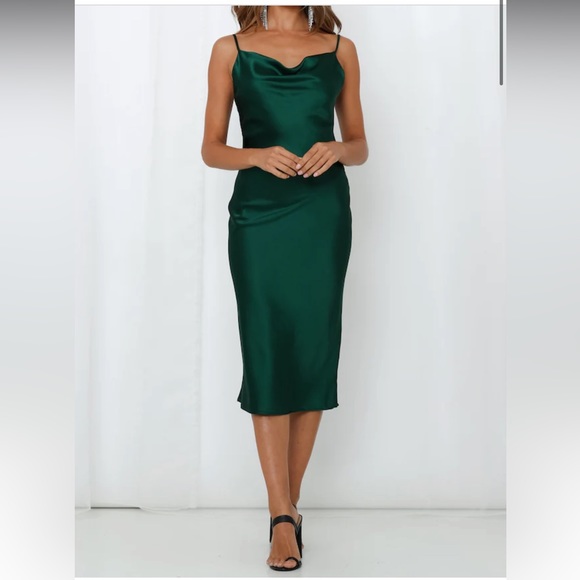 Hello Molly Emerald Green Satin Cowl Neckline Midi Dress - Picture 1 of 3